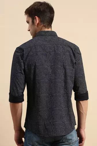 Showoff men's long sleeves geometric black shirt