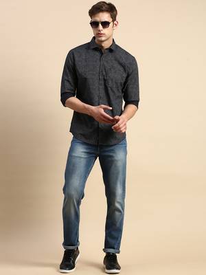 Showoff men's long sleeves geometric black shirt 5