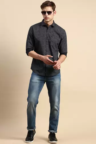 Showoff men's long sleeves geometric black shirt