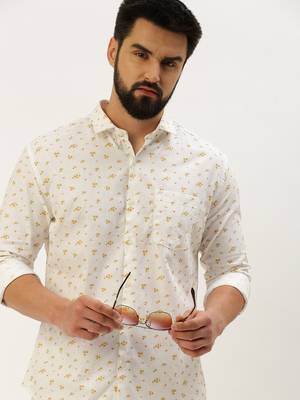 Showoff men's long sleeves floral white shirt 1
