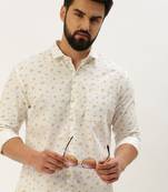 Showoff men's long sleeves floral white shirt