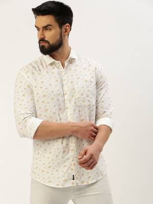 Showoff men's long sleeves floral white shirt 2