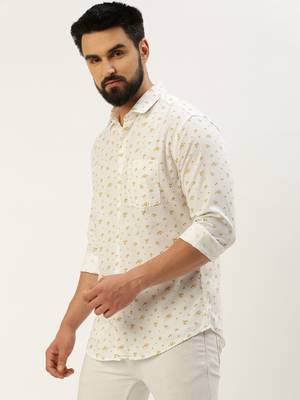 Showoff men's long sleeves floral white shirt 3