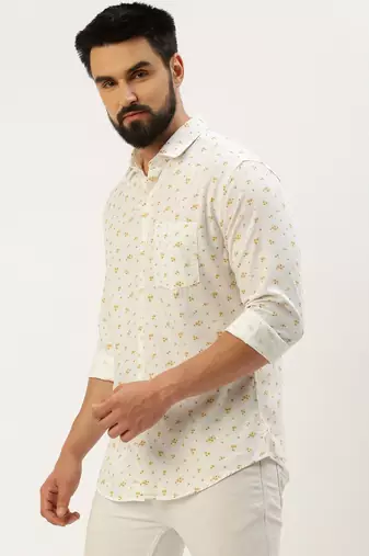 Showoff men's long sleeves floral white shirt