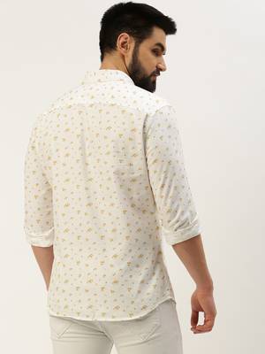 Showoff men's long sleeves floral white shirt 4