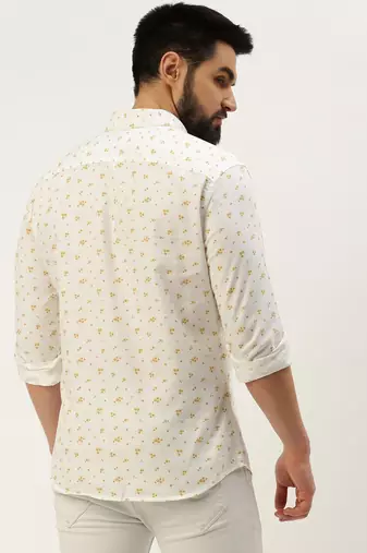 Showoff men's long sleeves floral white shirt