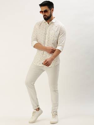 Showoff men's long sleeves floral white shirt 5