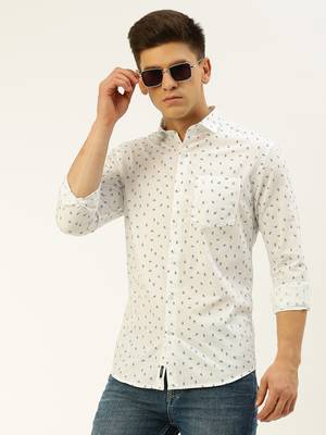 men's long sleeves ethnic motifs white shirt 1