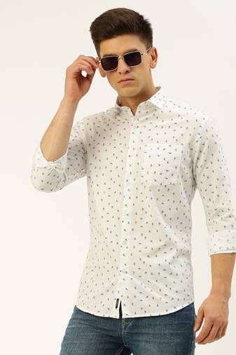 men's long sleeves ethnic motifs white shirt