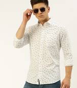 men's long sleeves ethnic motifs white shirt