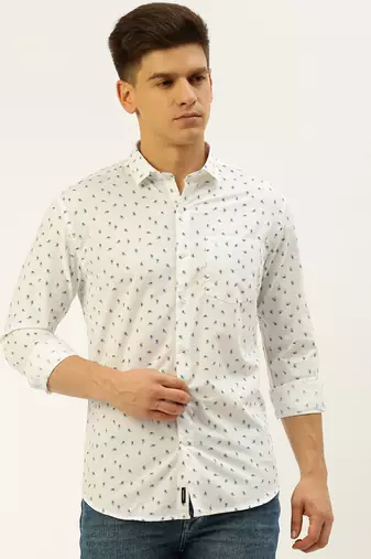 men's long sleeves ethnic motifs white shirt
