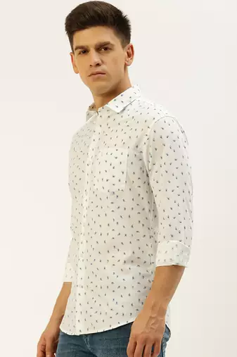 men's long sleeves ethnic motifs white shirt