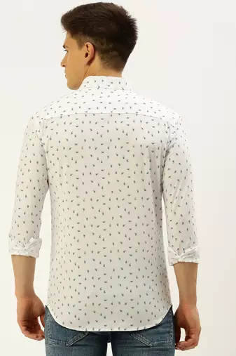 men's long sleeves ethnic motifs white shirt