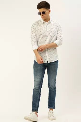 men's long sleeves ethnic motifs white shirt