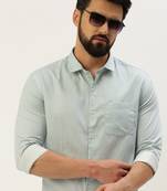 Showoff men's long sleeves geometric sea green shirt