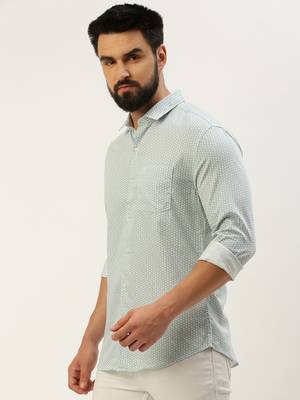 Showoff men's long sleeves geometric sea green shirt 3