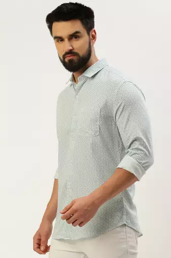 Showoff men's long sleeves geometric sea green shirt