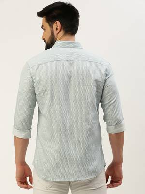 Showoff men's long sleeves geometric sea green shirt 4