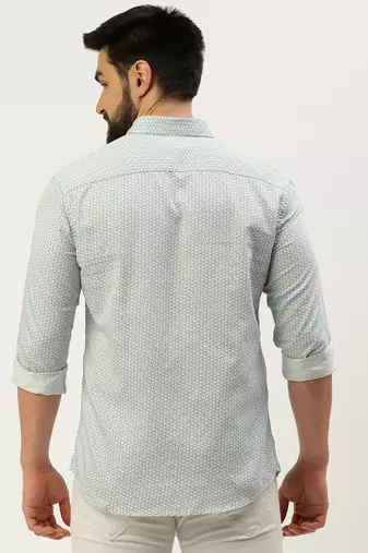 Showoff men's long sleeves geometric sea green shirt