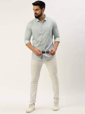 Showoff men's long sleeves geometric sea green shirt 5