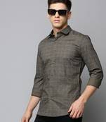 men's long sleeves tartan checks olive shirt