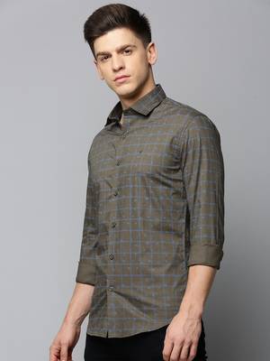 men's long sleeves tartan checks olive shirt 3