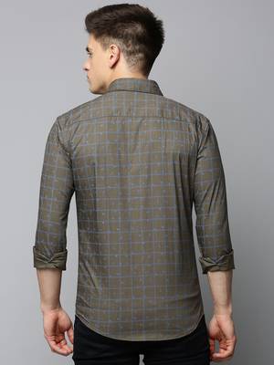 men's long sleeves tartan checks olive shirt 4