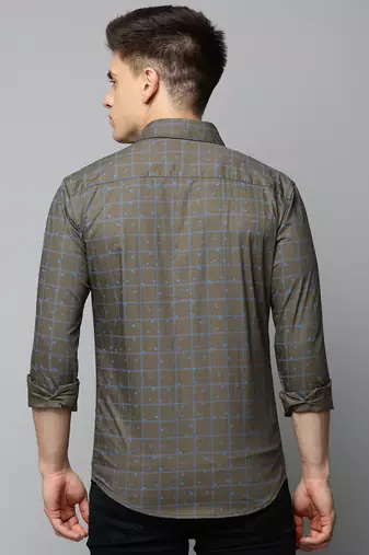 men's long sleeves tartan checks olive shirt