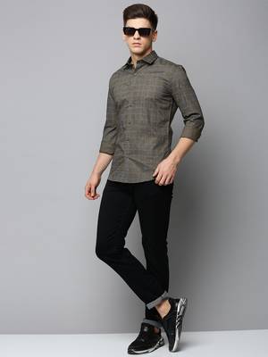 men's long sleeves tartan checks olive shirt 5