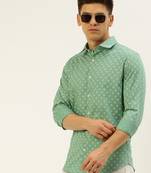 men's long sleeves geometric sea green shirt
