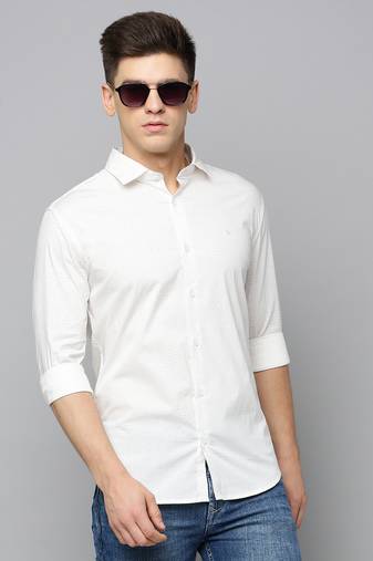 men's long sleeves abstract off white shirt
