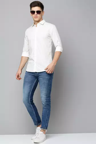 men's long sleeves abstract off white shirt