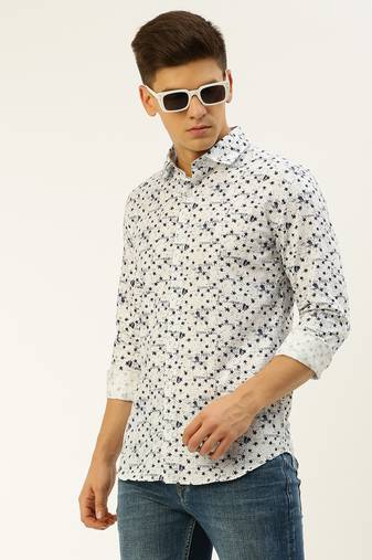 Showoff men's long sleeves conversational white shirt