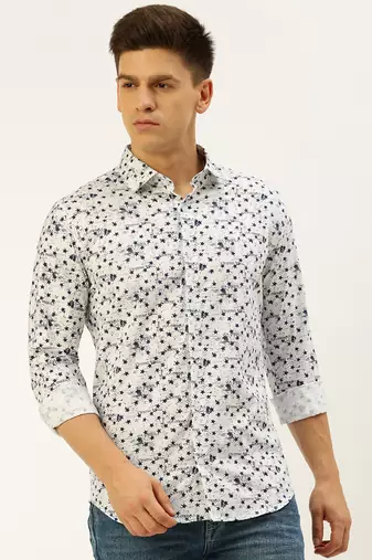 Showoff men's long sleeves conversational white shirt