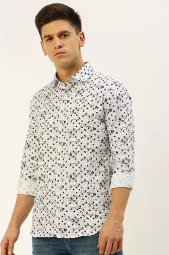 Showoff men's long sleeves conversational white shirt