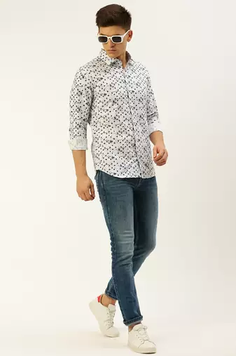 Showoff men's long sleeves conversational white shirt
