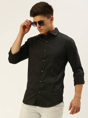men's long sleeves geometric black shirt 1