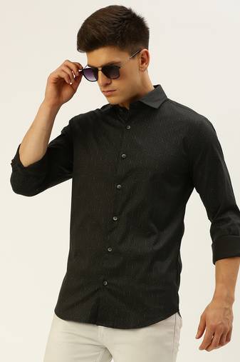 men's long sleeves geometric black shirt