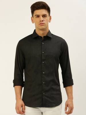 men's long sleeves geometric black shirt 2