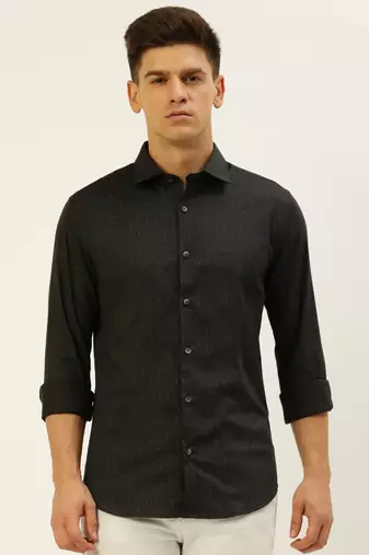 men's long sleeves geometric black shirt
