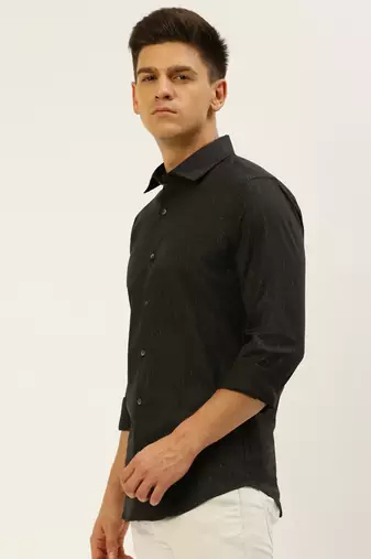 men's long sleeves geometric black shirt