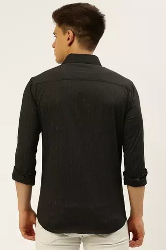men's long sleeves geometric black shirt