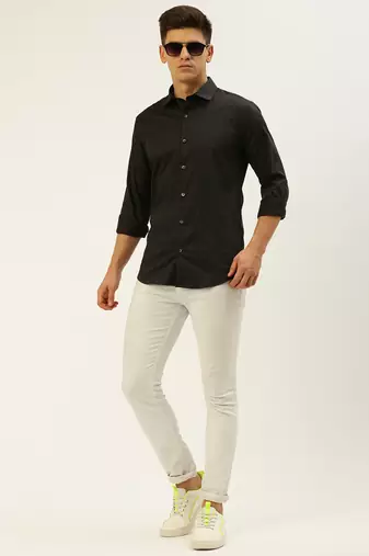 men's long sleeves geometric black shirt