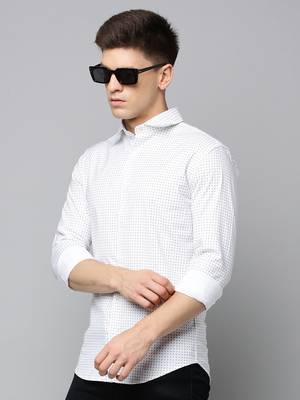 men's long sleeves geometric white shirt 1