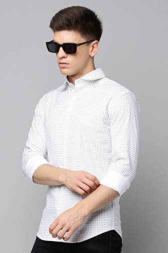 men's long sleeves geometric white shirt