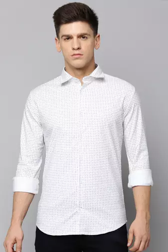 men's long sleeves geometric white shirt