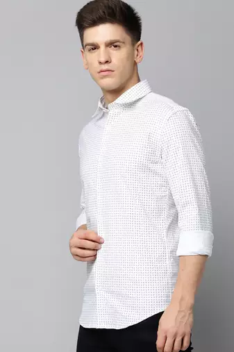 men's long sleeves geometric white shirt