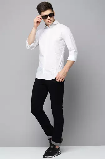 men's long sleeves geometric white shirt