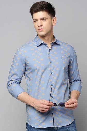 Showoff men's long sleeves geometric blue shirt