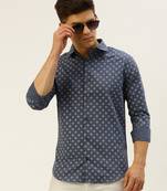 men's long sleeves geometric blue shirt